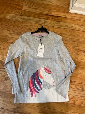 Joules Light Gray Long Sleeve Top with Glitter Unicorn